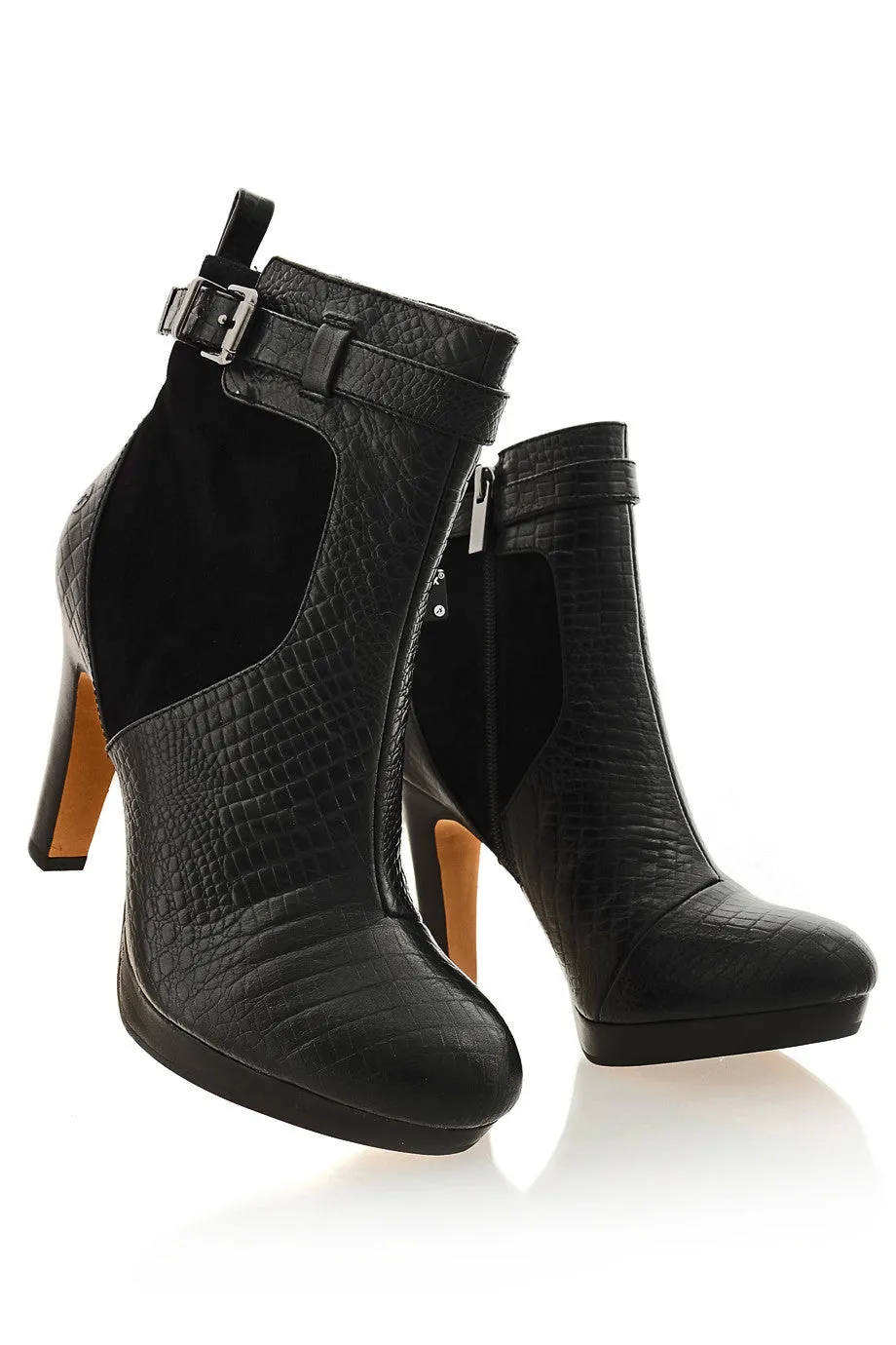 BRONX ANGILIA Black Snakeskin Ankle Boots