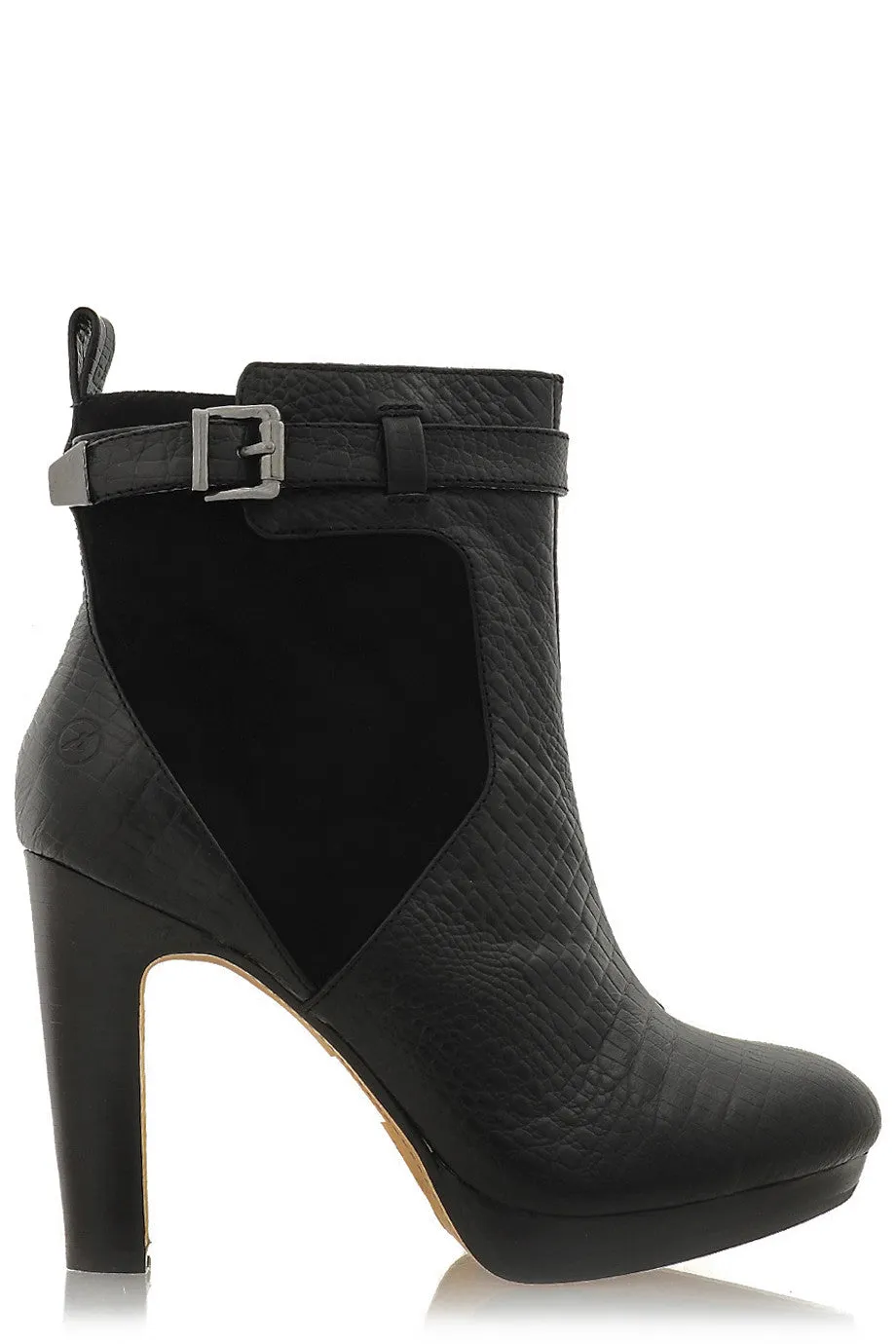 BRONX ANGILIA Black Snakeskin Ankle Boots