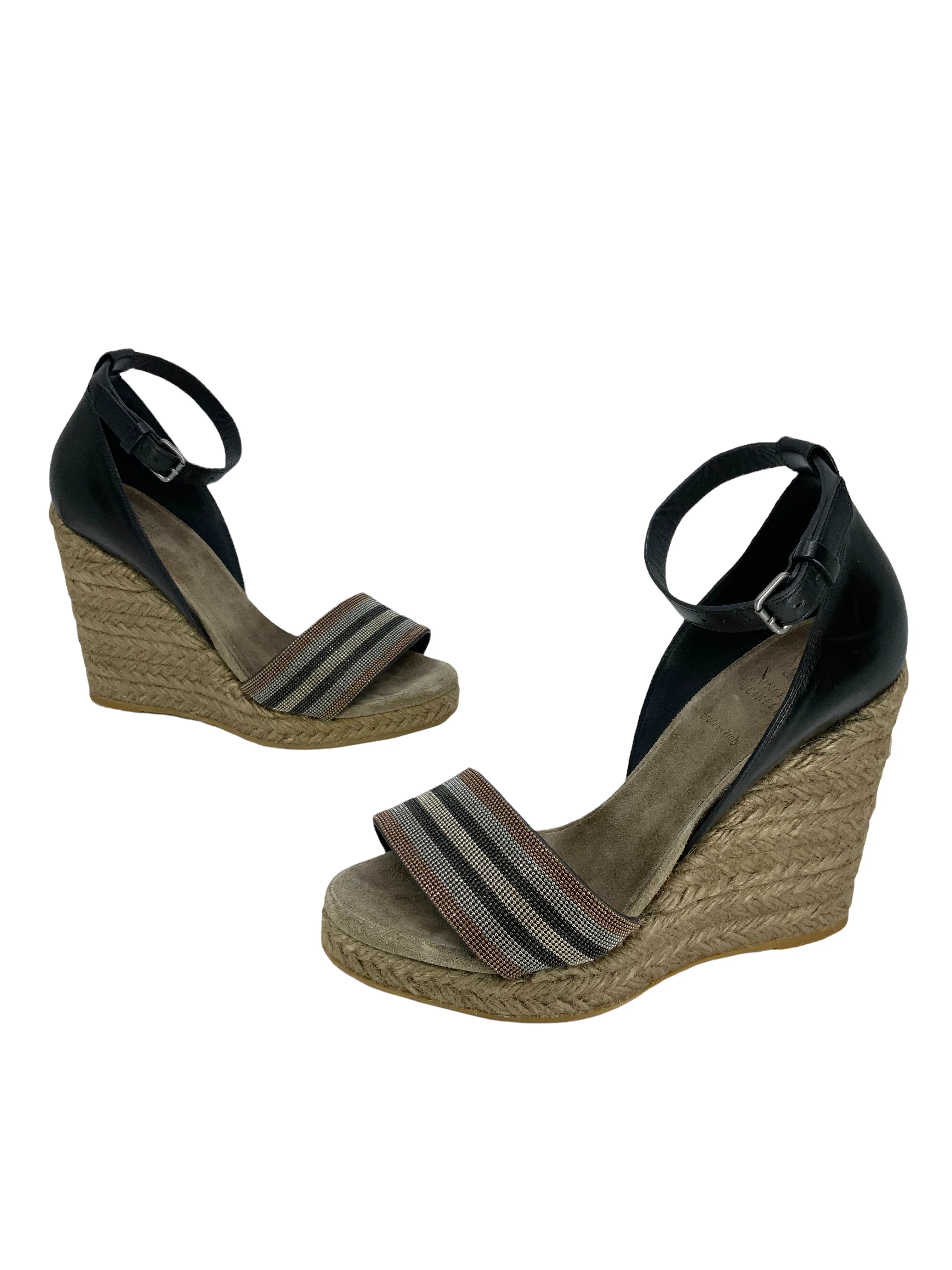 Brunello Cucinelli Monili Beaded Espadrille Wedge Sandals Size 6.5