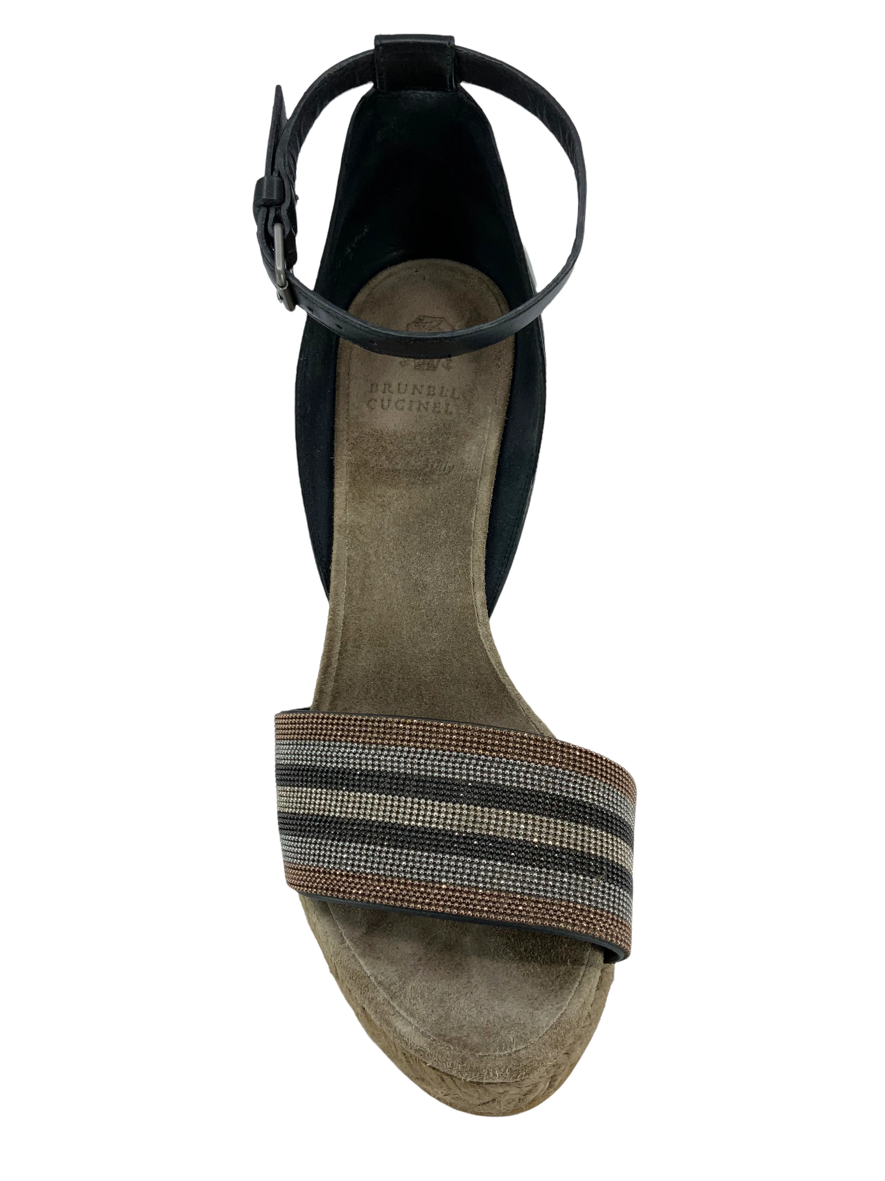 Brunello Cucinelli Monili Beaded Espadrille Wedge Sandals Size 6.5