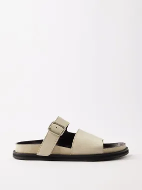 Buckle-strap split suede sandals