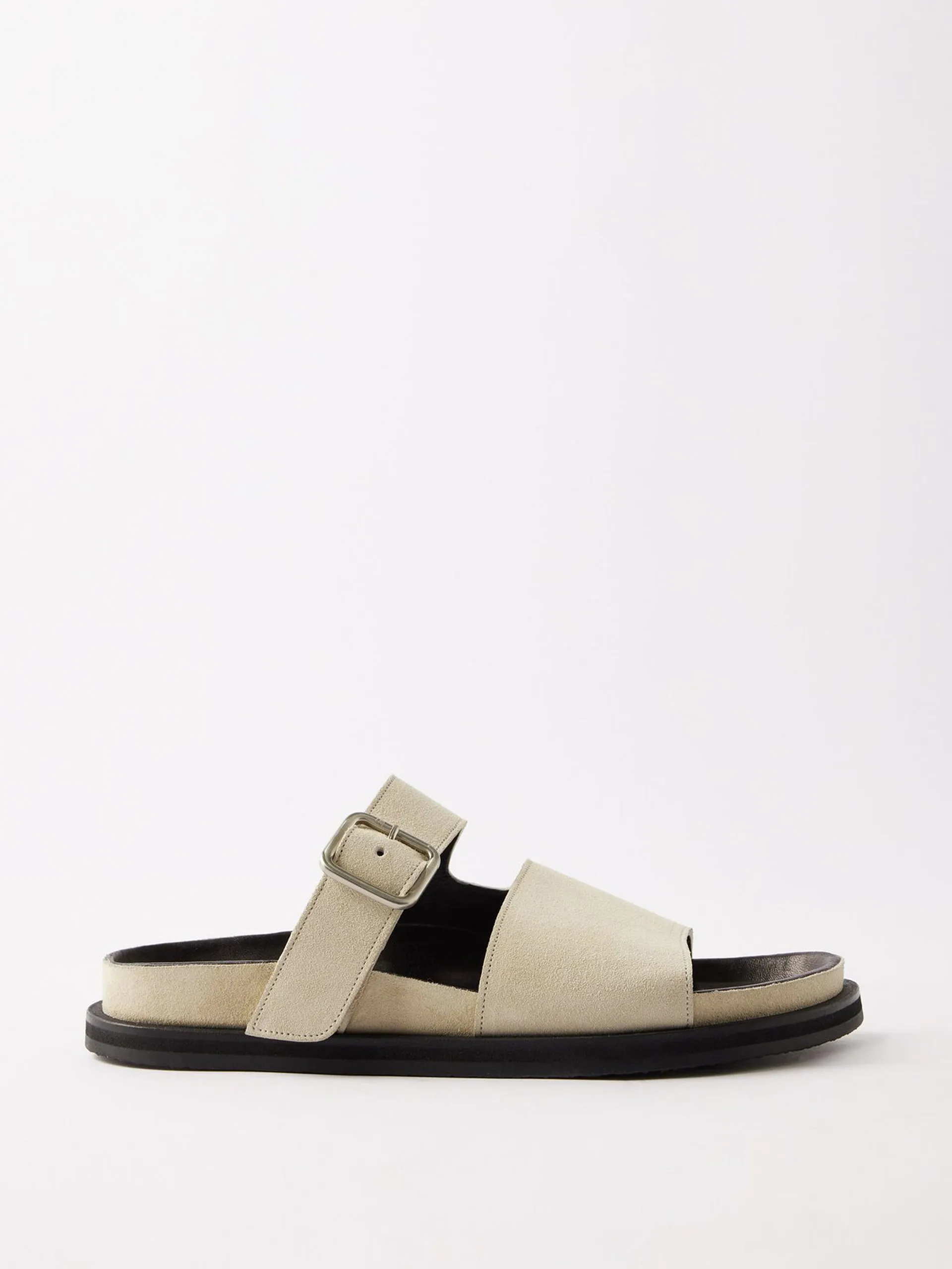 Buckle-strap split suede sandals