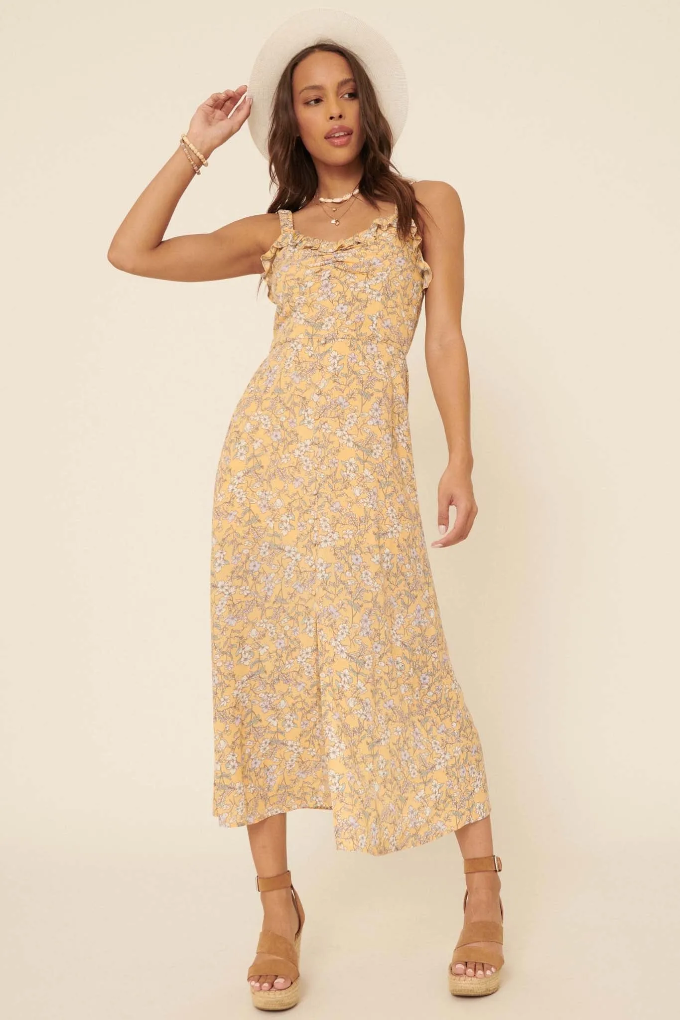 Butterfly Kisses Ruffled Floral Midi Dress