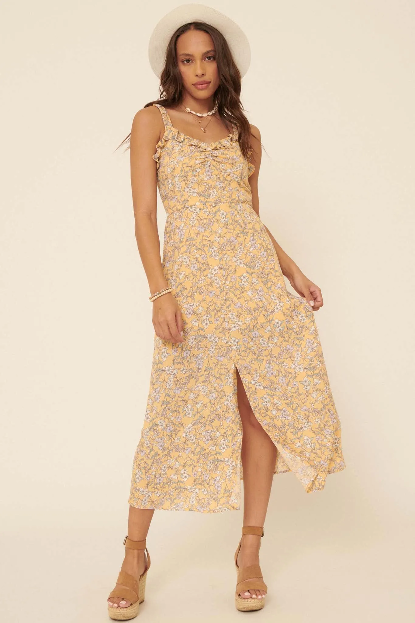 Butterfly Kisses Ruffled Floral Midi Dress