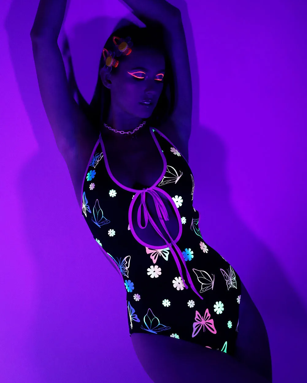 Butterfly Realm Glow in the Dark Halter Bodysuit