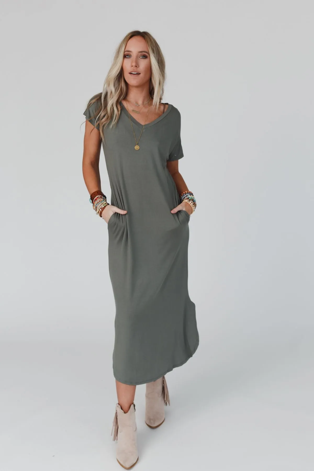 Call It Comfort Tee Dress - Sage