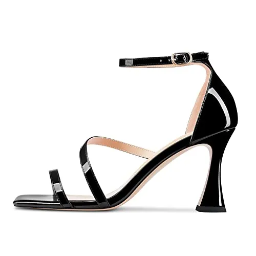 Castamere Women High Heel Open Toe Sandals Ankle Strap Gladiator Wedding Prom Dress 3.3 Inches Heels Black