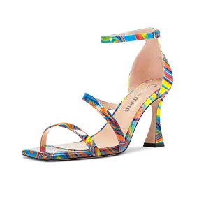 Castamere Women High Heel Open Toe Sandals Ankle Strap Gladiator Wedding Prom Dress 3.3 Inches Heels Colorful Graffiti