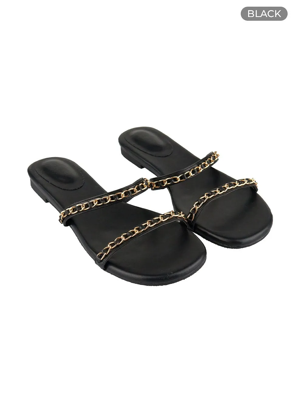 Chained Strap Flat Sandals OU427