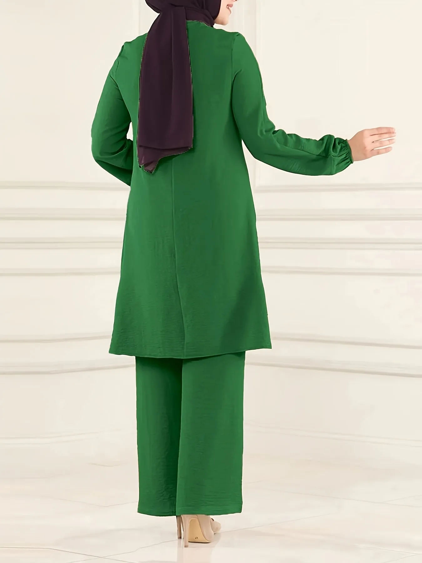 Chic Ramadan Two-Piece Set - Long Sleeve Top & Straight Leg Pants, Womens Modest Fashion Outfits