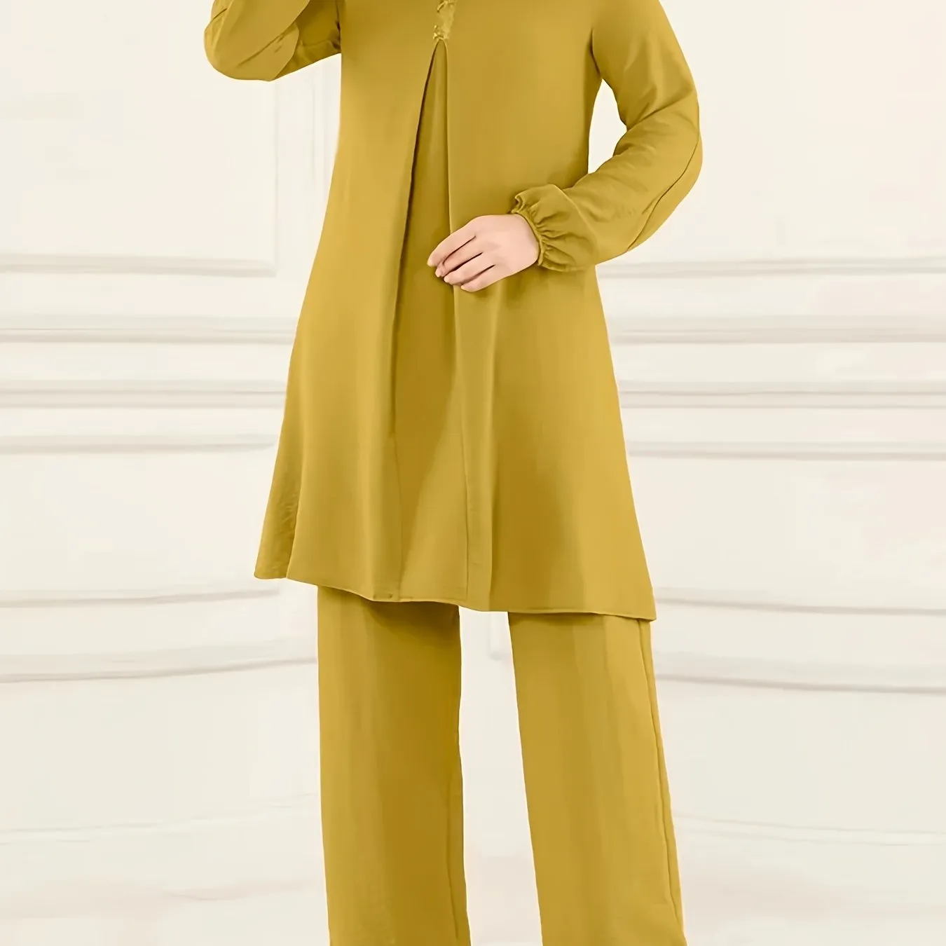 Chic Ramadan Two-Piece Set - Long Sleeve Top & Straight Leg Pants, Womens Modest Fashion Outfits