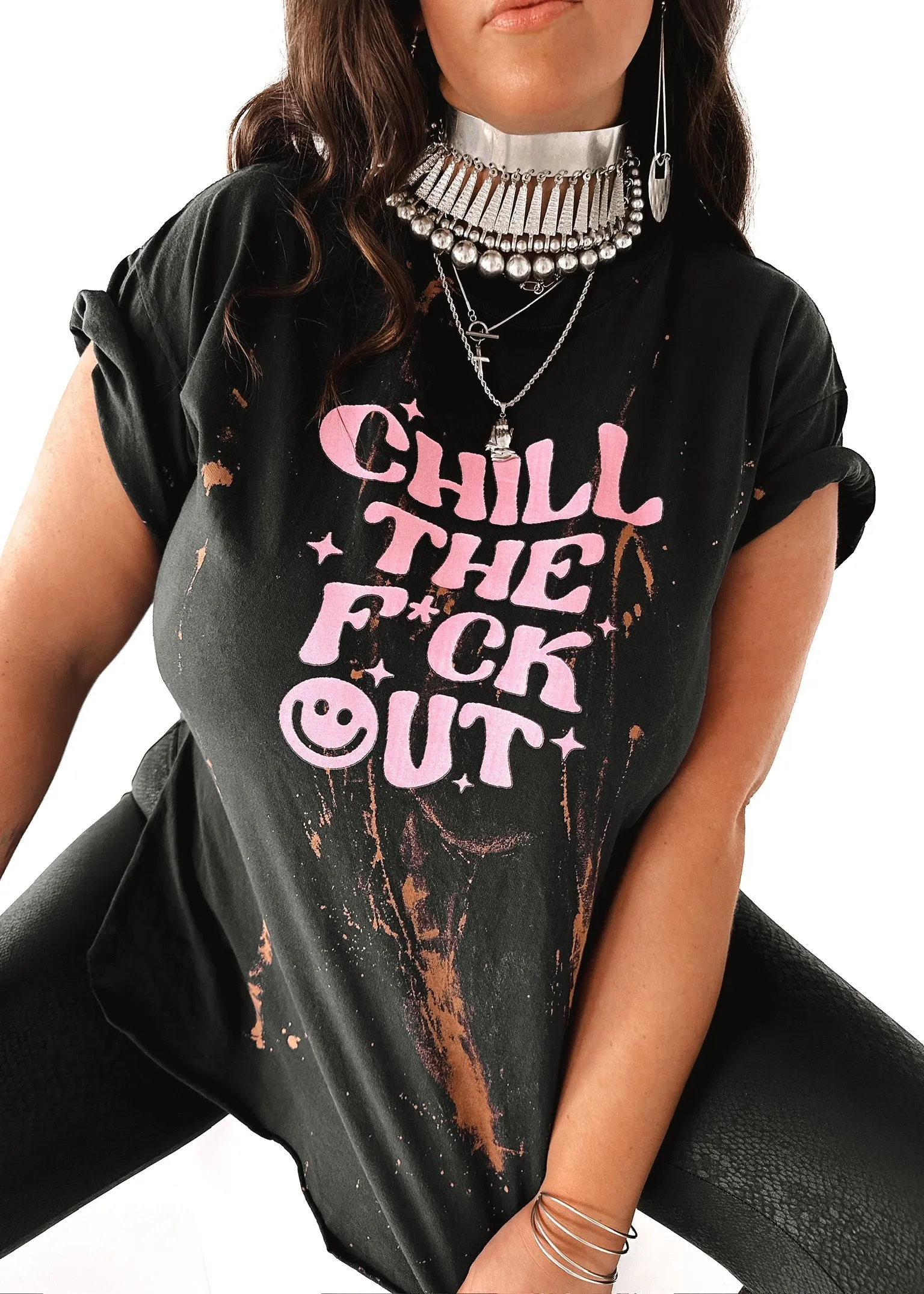 CHILL THE F*CK OUT BLEACHED OUT SIDE SLIT TEE