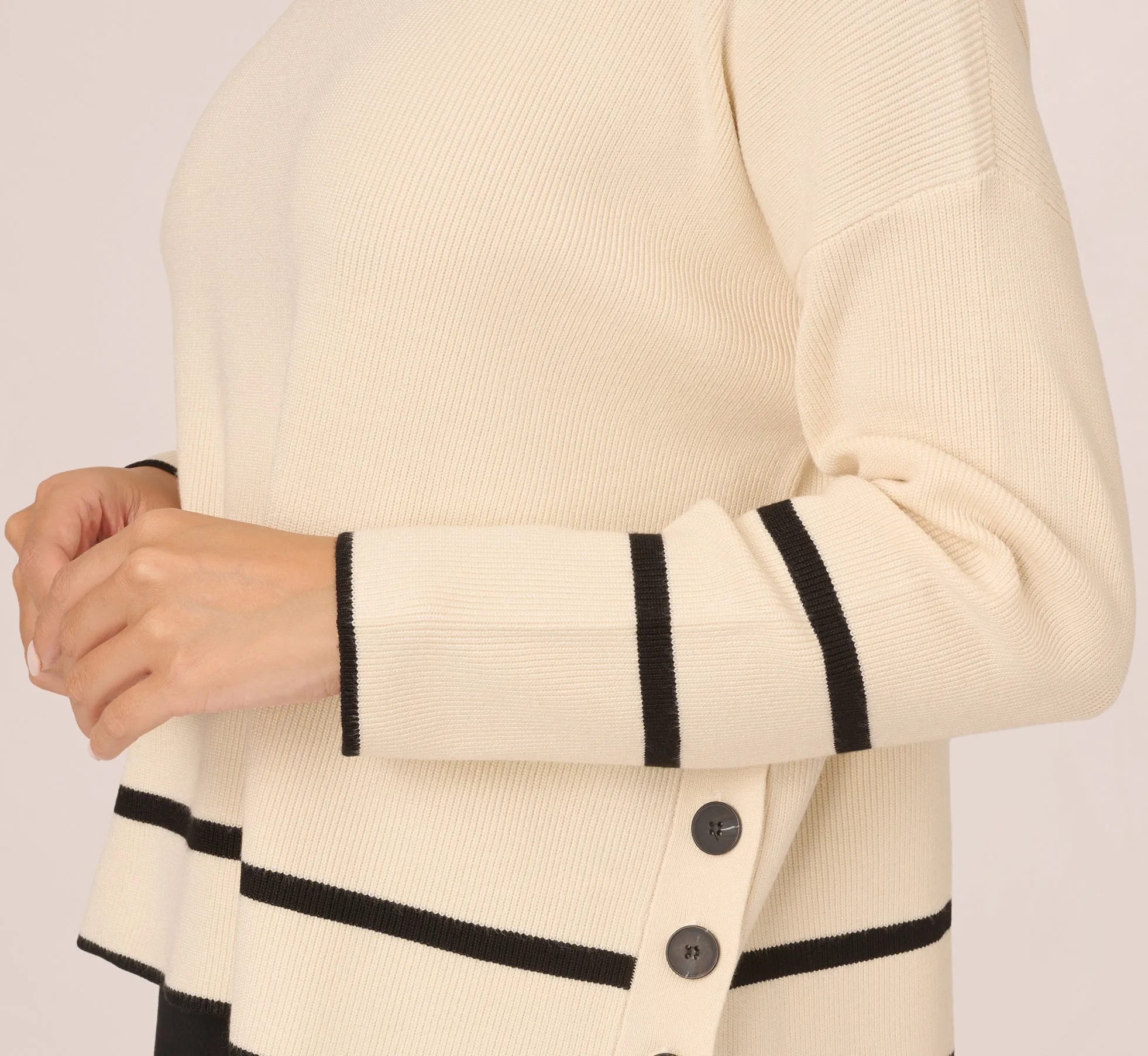 Crew Neck Pullover Sweater With Tipped Details In Cream Black