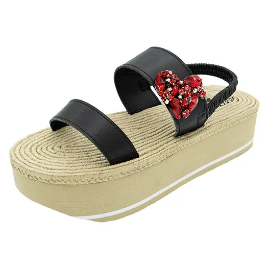 Crystal Red Heart - Waterproof Espadrille Platform