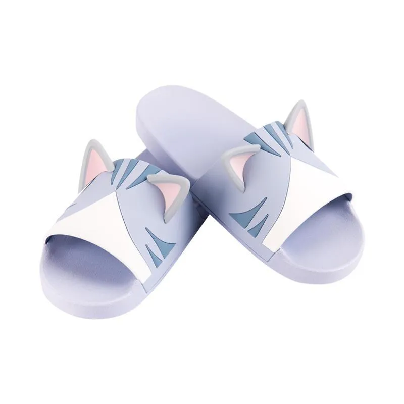 Cute Cat Dog Ears Colorful Plastic Flat Sandals