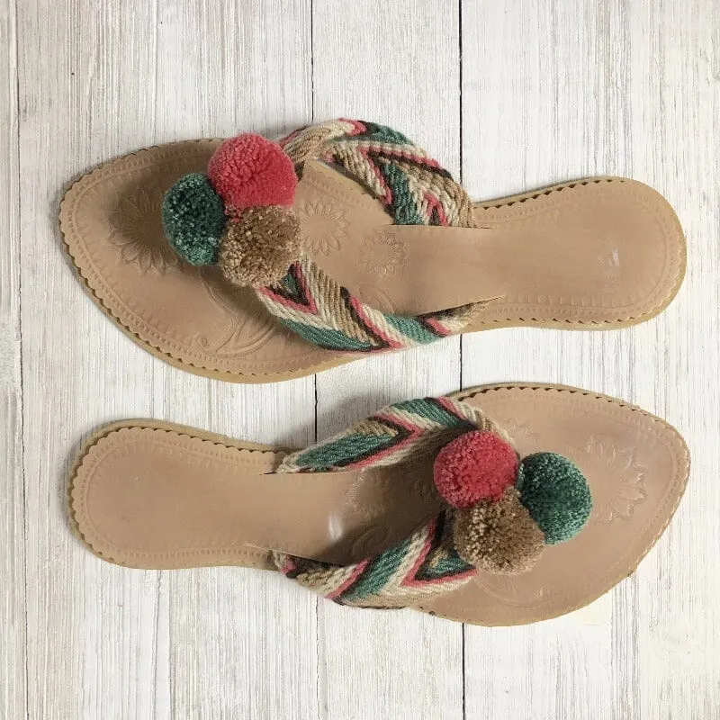 Desert Dreams Pom Pom Sandals - Summer Flip Flops SWP002