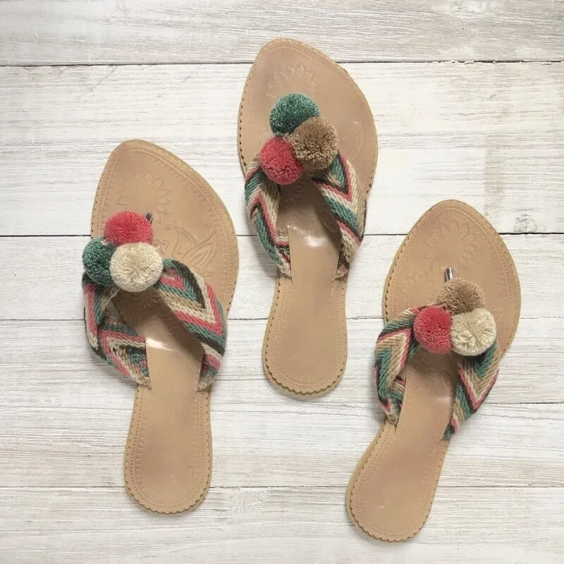 Desert Dreams Pom Pom Sandals - Summer Flip Flops SWP002