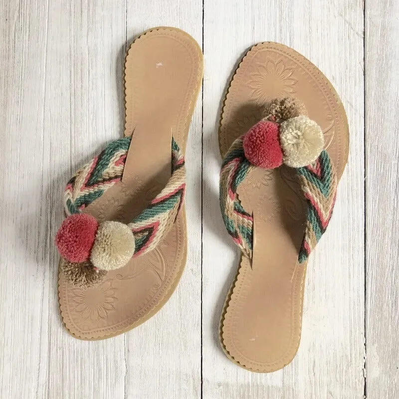 Desert Dreams Pom Pom Sandals - Summer Flip Flops SWP002