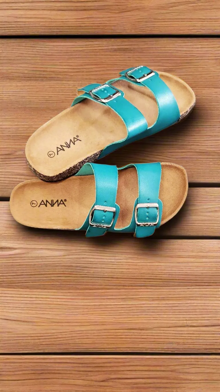 Double Strap Cork Sole Slide Sandal