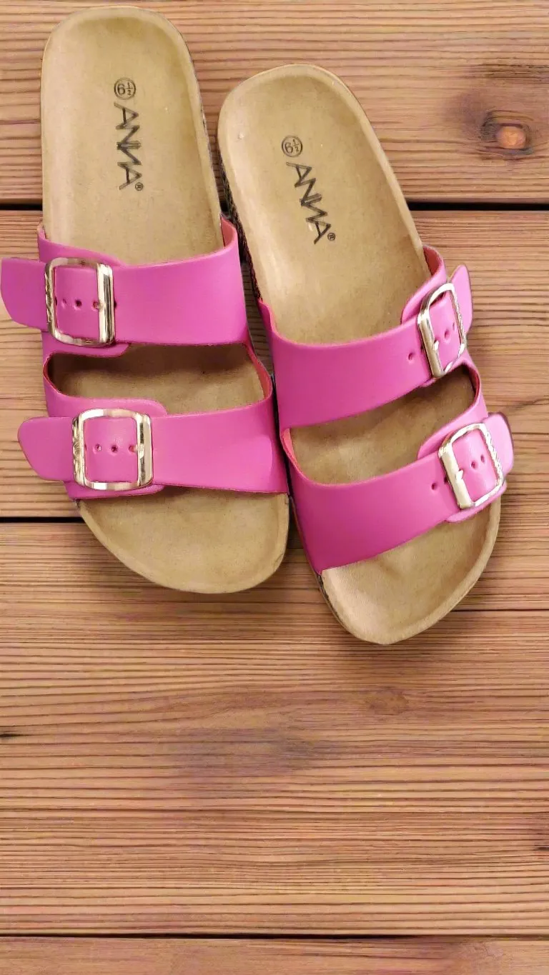 Double Strap Cork Sole Slide Sandal