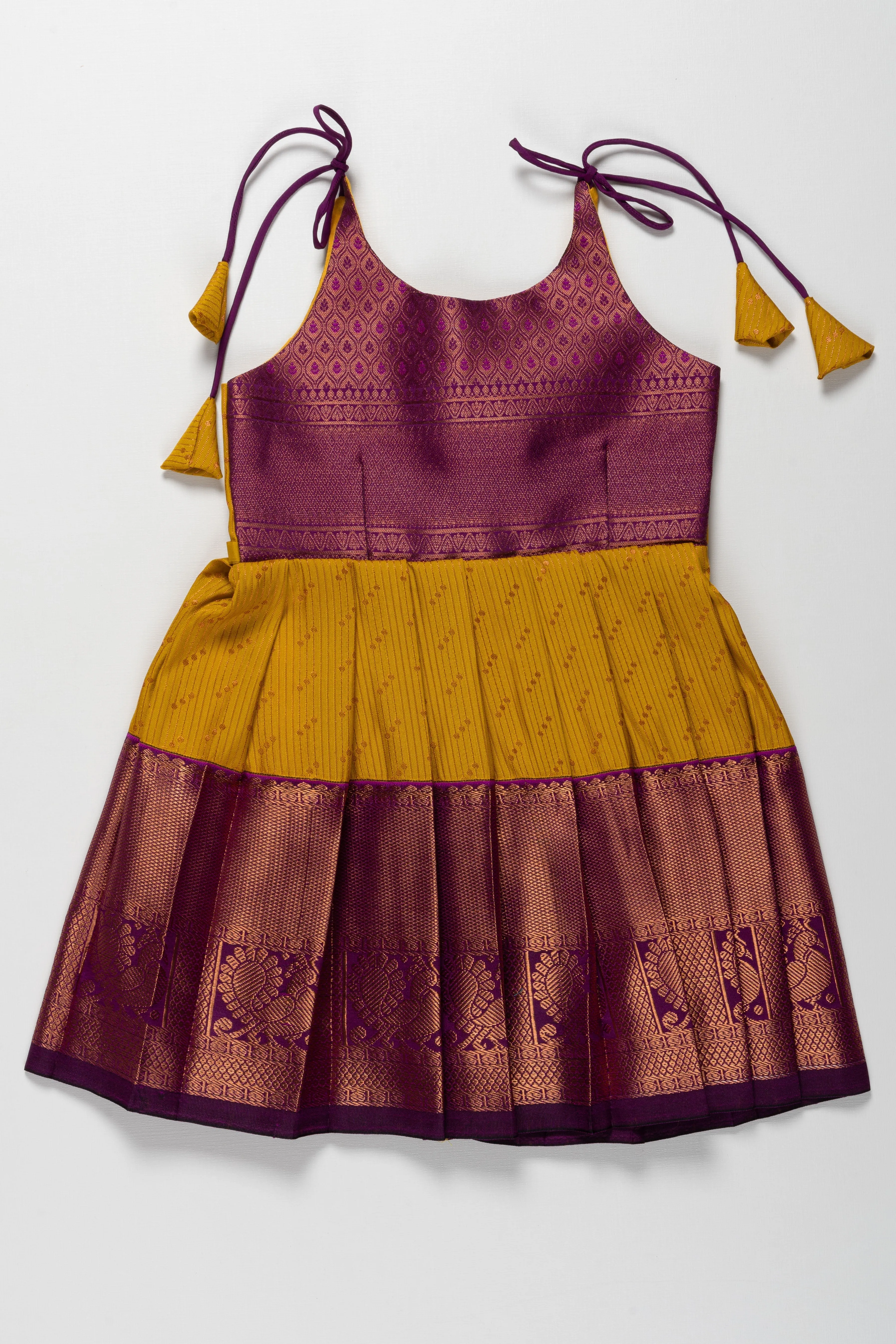 Elegant Silk and Pattu Banarasi Tie-Up Frock for Annaprasana and Naming Ceremony - Stunning Traditional Design