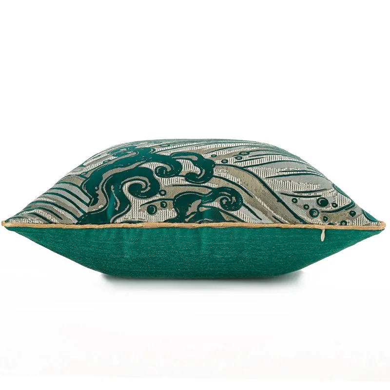 Emerald Japanese Wave Throw Cushion