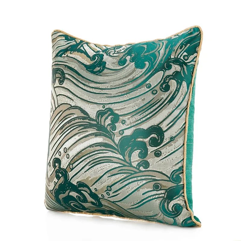 Emerald Japanese Wave Throw Cushion