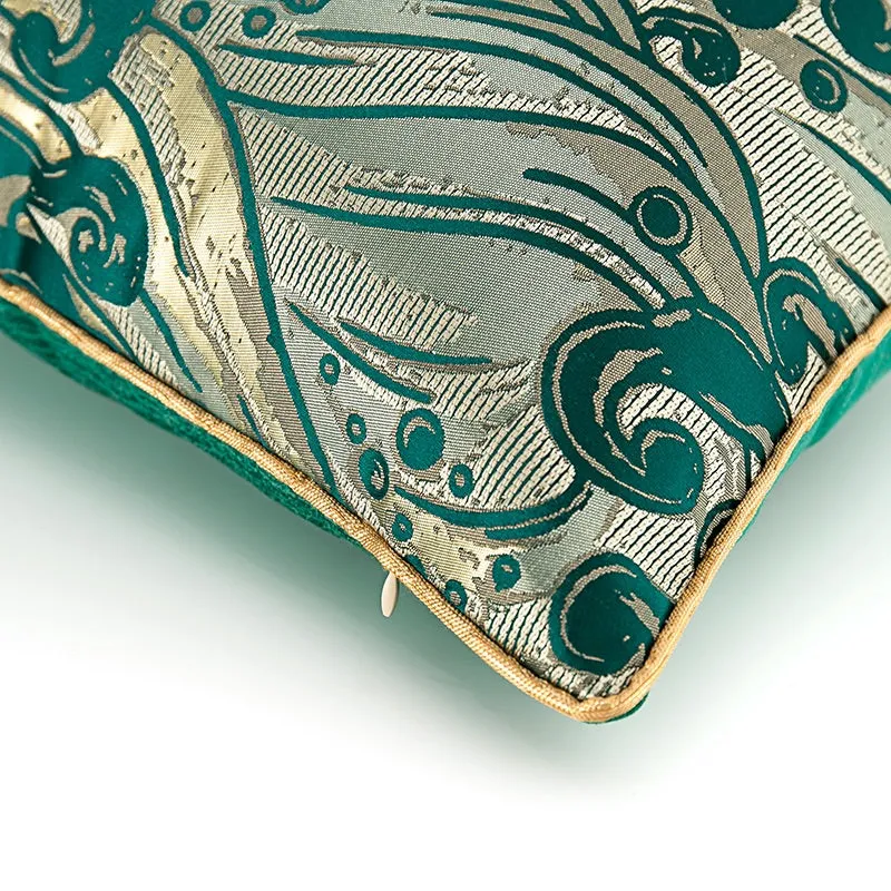 Emerald Japanese Wave Throw Cushion