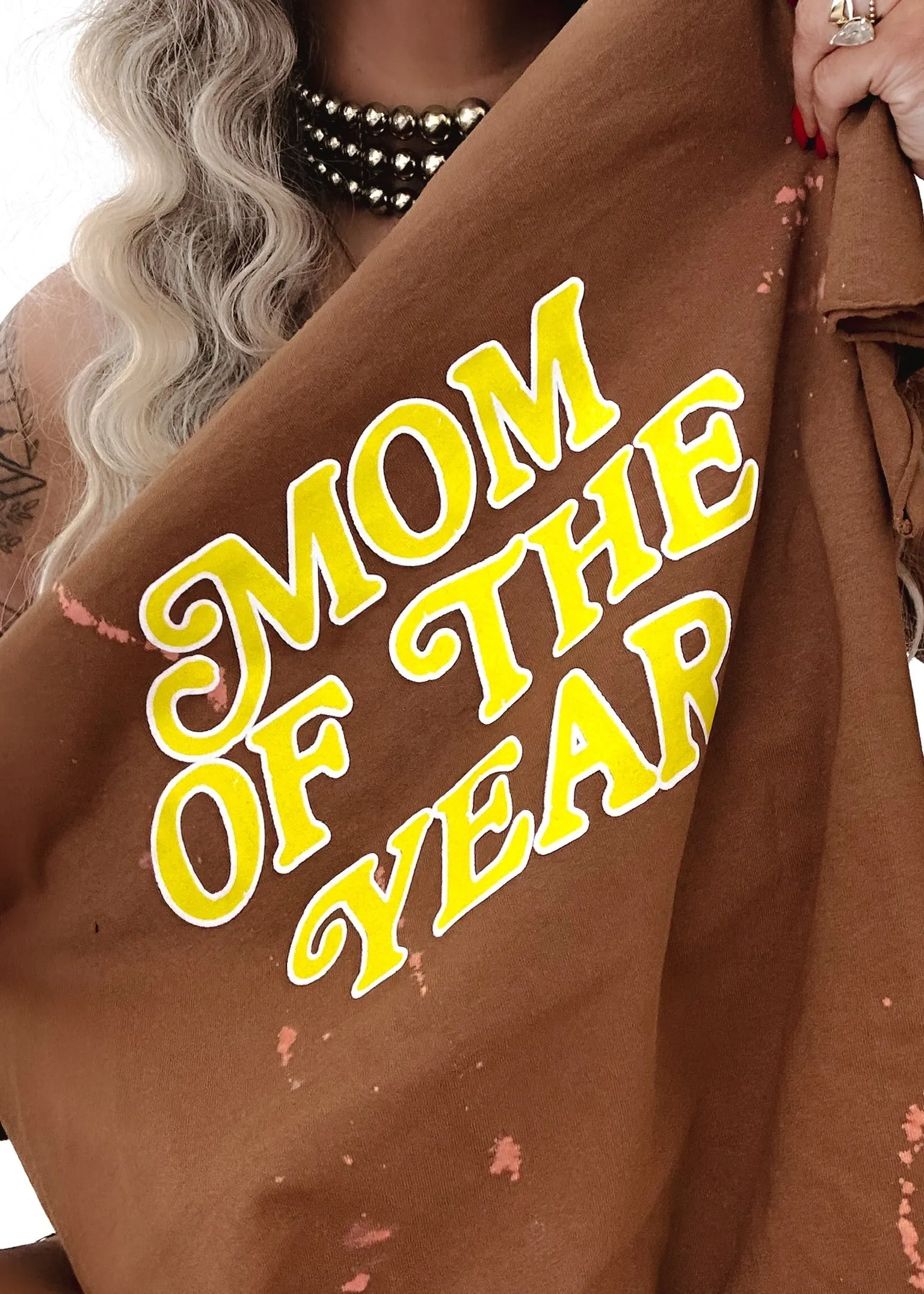 FINAL SALE: MOM OF THE YEAR BLEACHED OUT SIDE SLIT TEE