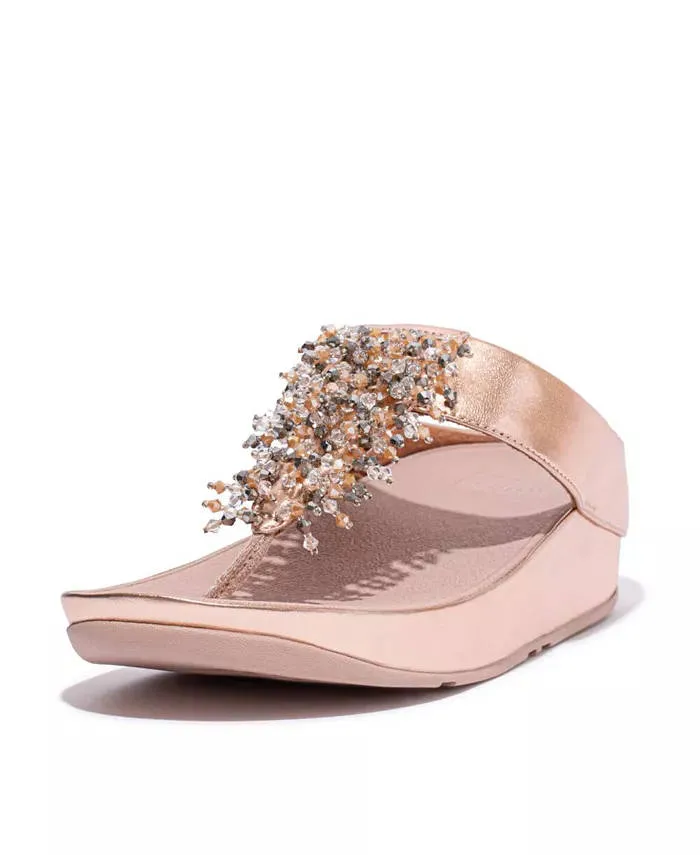 FitFlop Womens Rumba Beaded Toe-Post Sandals Rose Gold