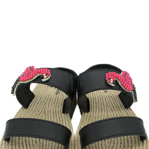 Flamingo- Waterproof Espadrille Platform-Pink Rhine Stone Embellished Motifs