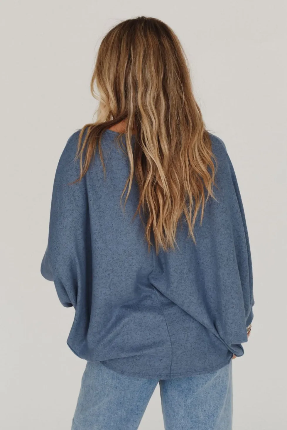 Fly With Me Batwing Sleeve Knit Sweater - Dusty Blue