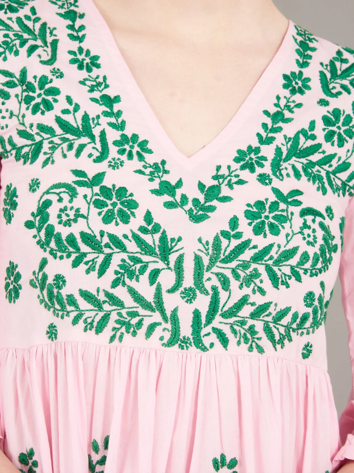 Frangipani Cotton Dress, Pink / Green