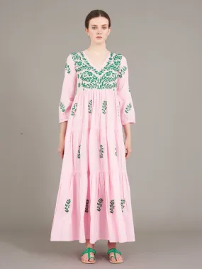 Frangipani Cotton Dress, Pink / Green