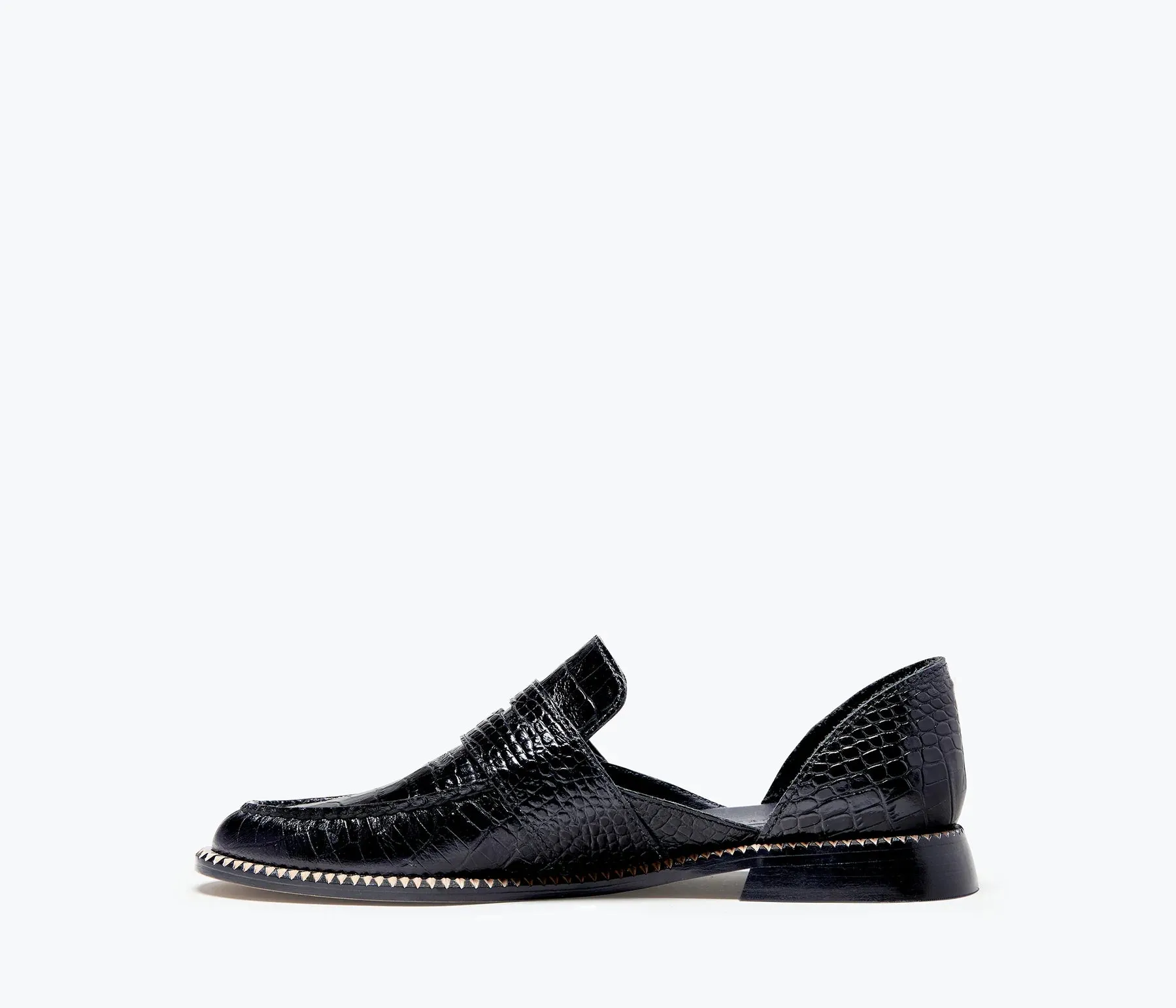 Freda Salvador – Tash D'Orsay Moccassin in Black Embossed Croc