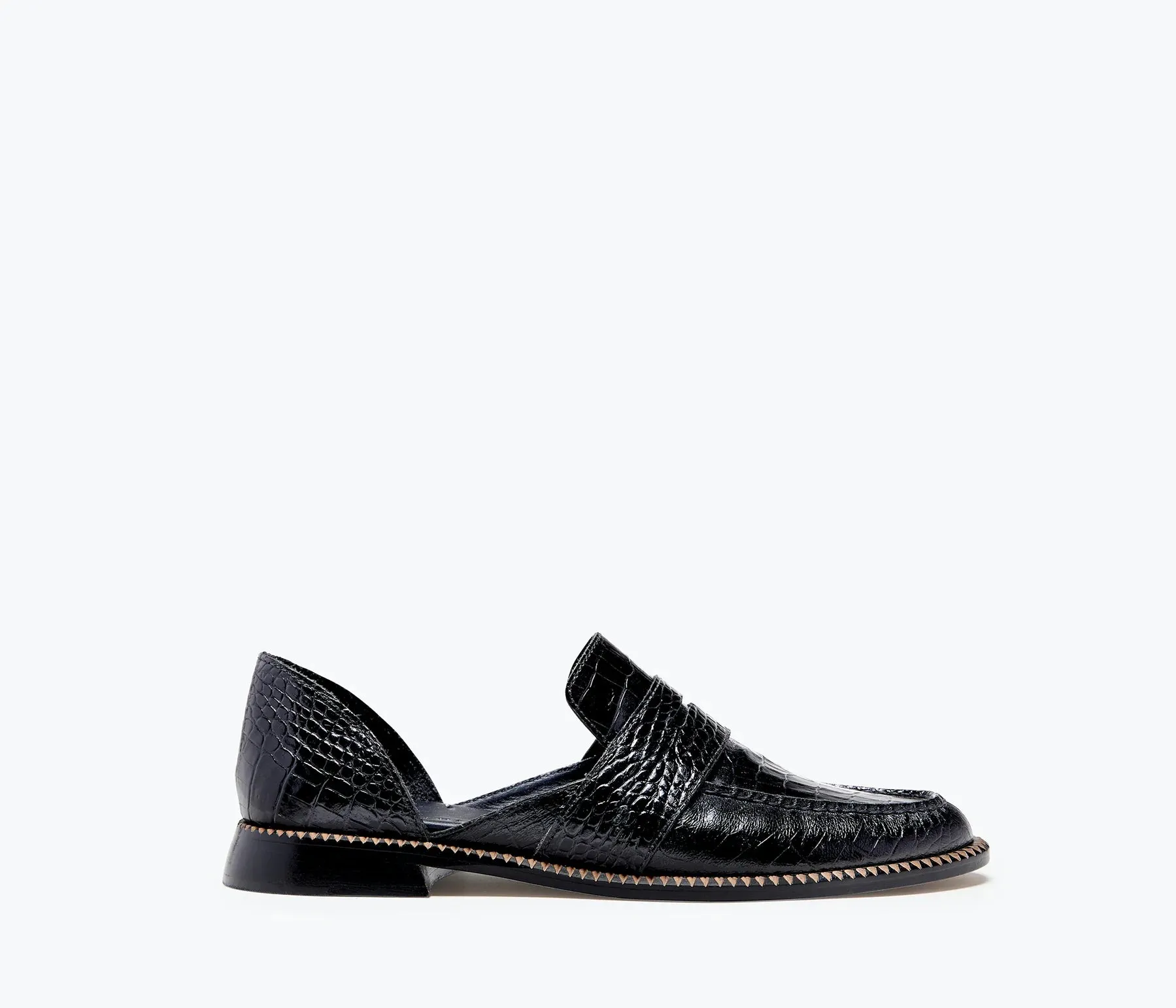 Freda Salvador – Tash D'Orsay Moccassin in Black Embossed Croc