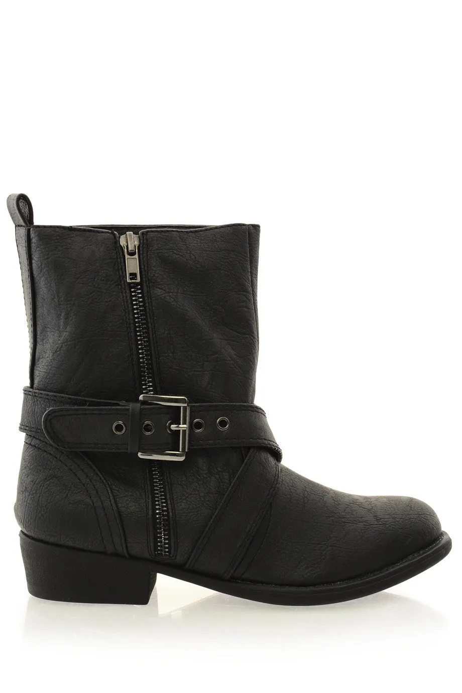 GEMINA Black Studded Gusset Biker Boots