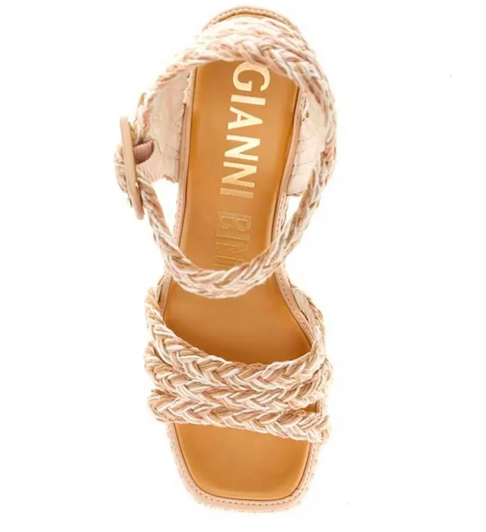 Gianni Bini-Santi Woven Beaded Strappy Wedge Sandals