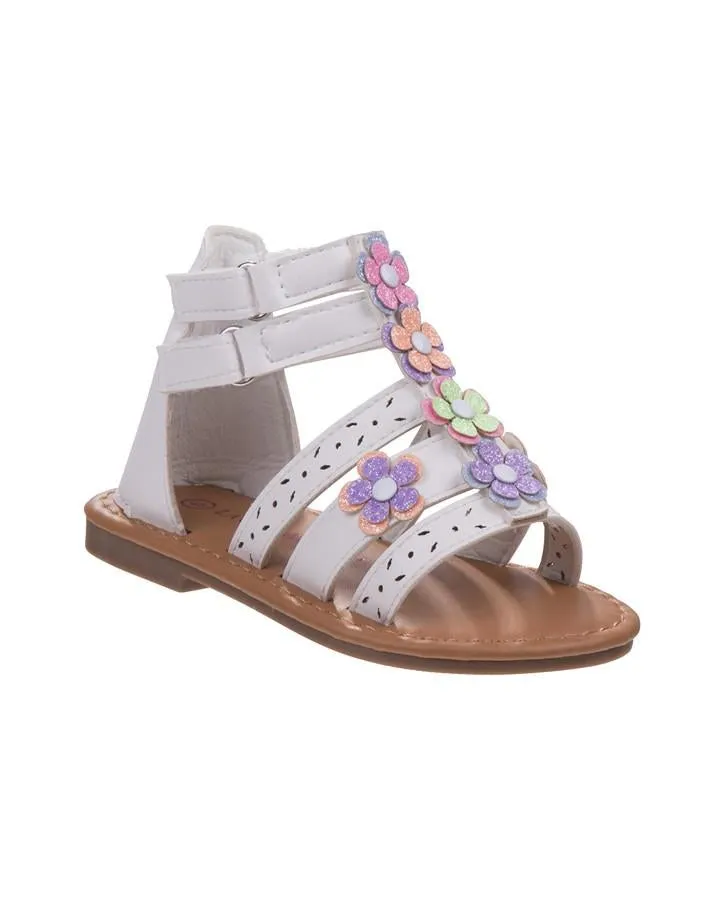 Girls White Multi Flower Gladiator Sandal