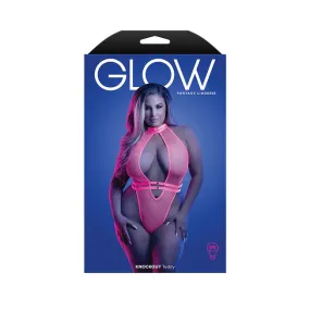 Glow Knockout UV Reactive Halter G-String Teddy - Queen Size