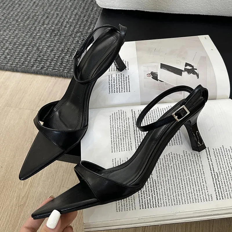 Hnzxzm Fashion Black White Sandals For Women 2024 Summer Gladiator Pointed Toe Low Thin Heels Female Shoes Casual Roma Sandalias