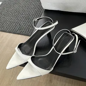 Hnzxzm Fashion Black White Sandals For Women 2024 Summer Gladiator Pointed Toe Low Thin Heels Female Shoes Casual Roma Sandalias