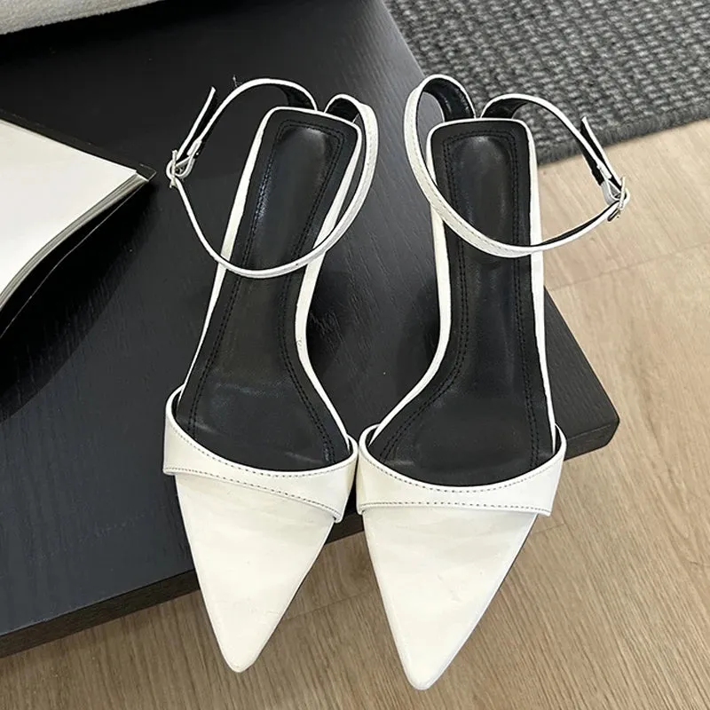 Hnzxzm Fashion Black White Sandals For Women 2024 Summer Gladiator Pointed Toe Low Thin Heels Female Shoes Casual Roma Sandalias