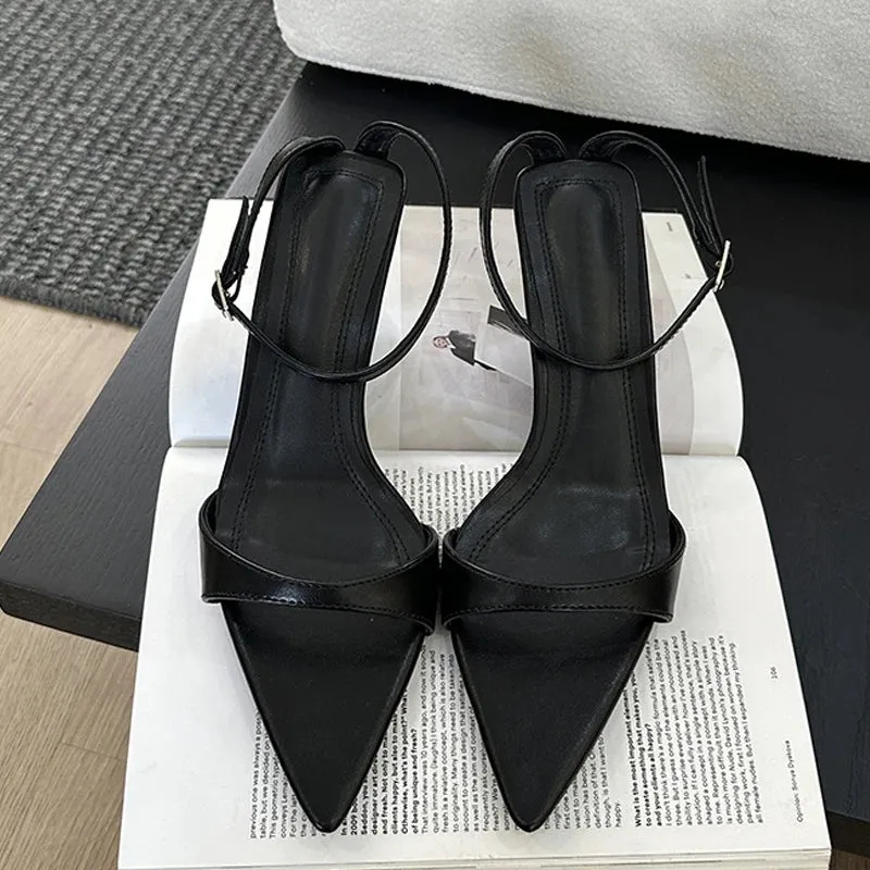 Hnzxzm Fashion Black White Sandals For Women 2024 Summer Gladiator Pointed Toe Low Thin Heels Female Shoes Casual Roma Sandalias