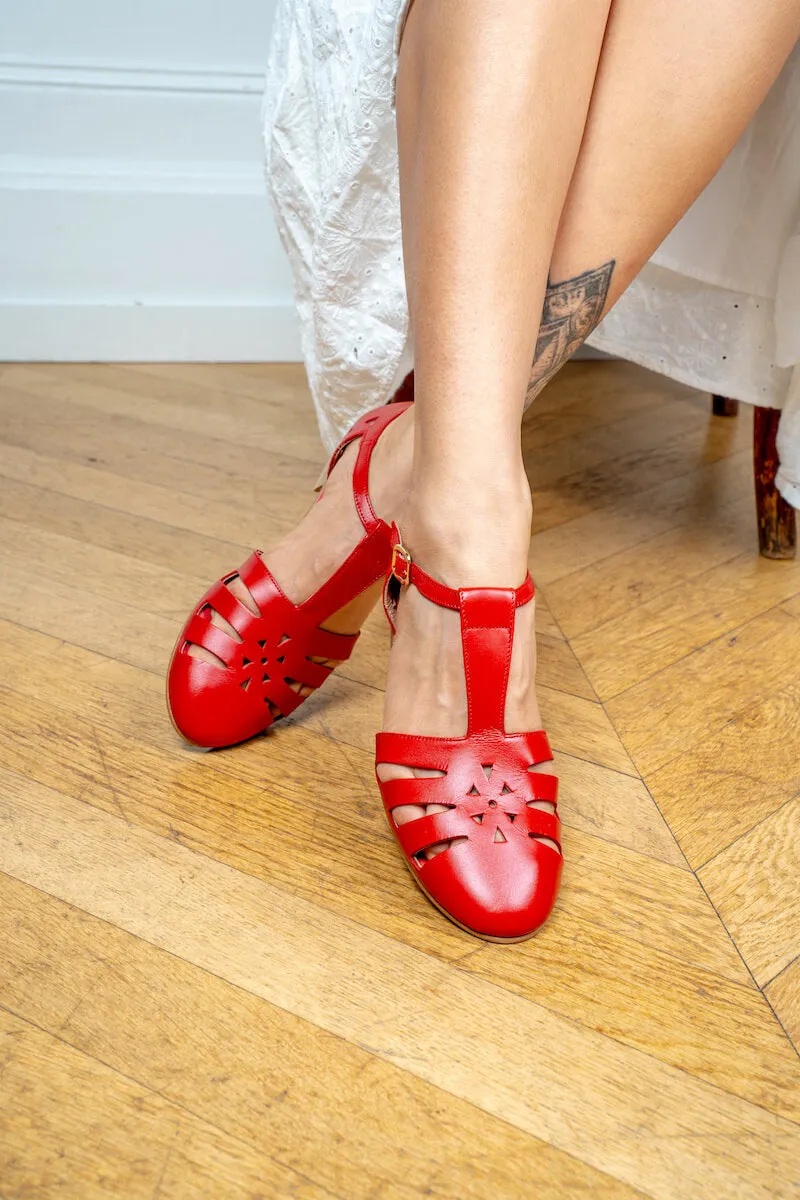 Holly - Sandales Rouges en Cuir