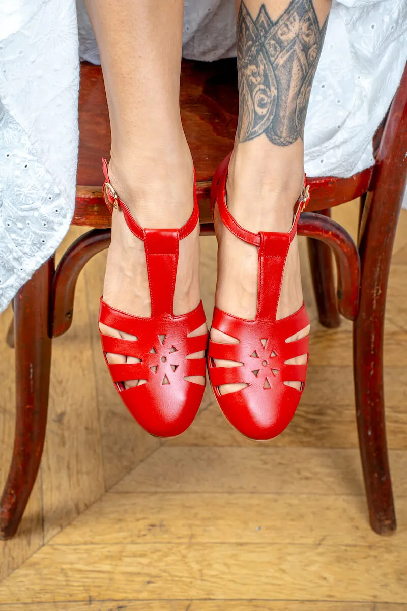 Holly - Sandales Rouges en Cuir