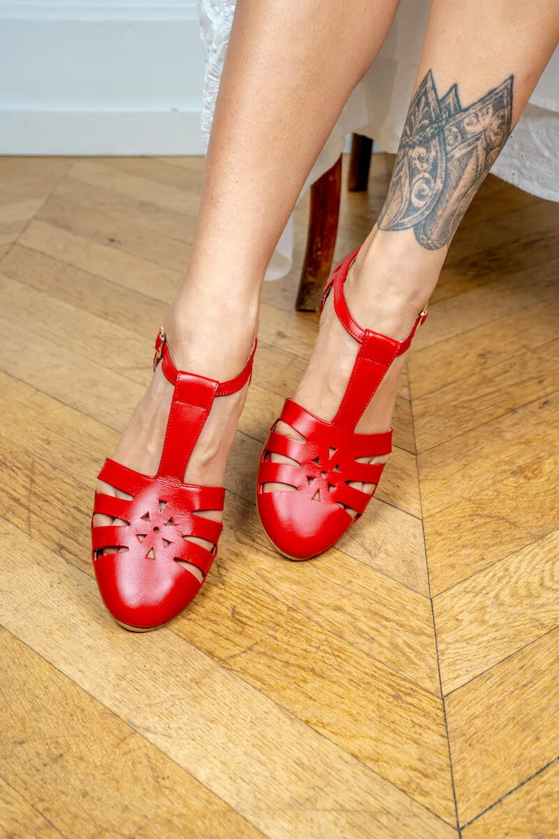 Holly - Sandales Rouges en Cuir