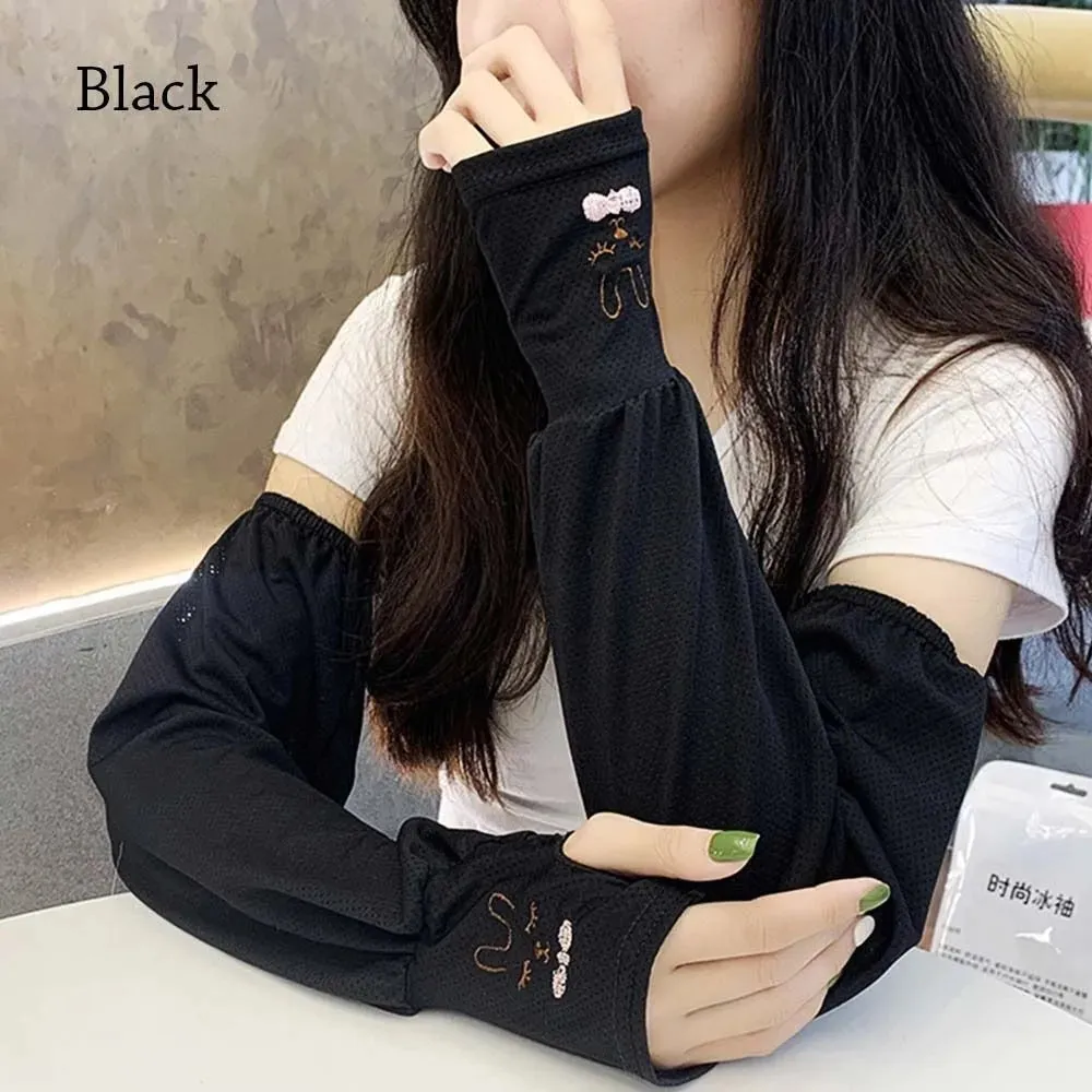 Ice Silk Sun Protection Arm Covers Women Cute Rabbit Elbow Cover Outdoor Cycling Running Driving Cool Anti-UV Arm Sleeves