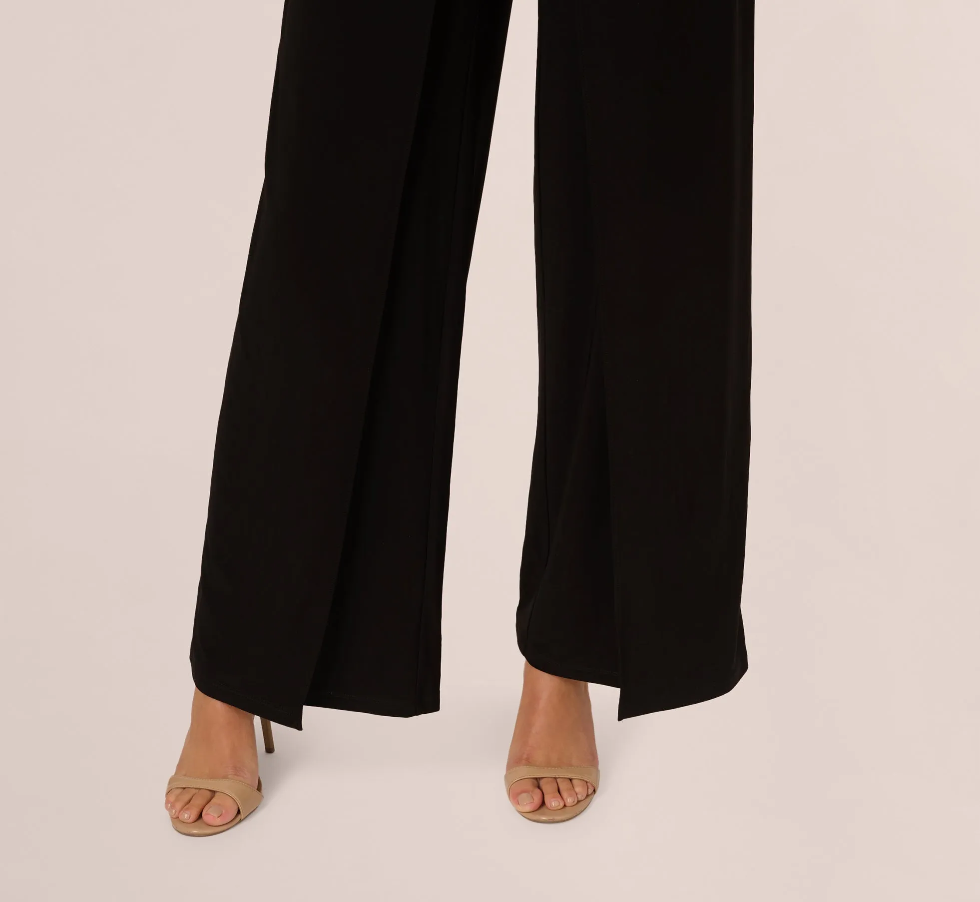 Jersey Halter Jumpsuit With Overlay Details In Black