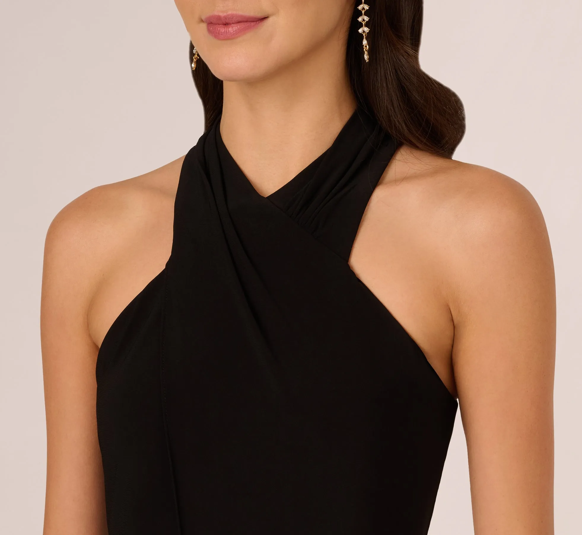 Jersey Halter Jumpsuit With Overlay Details In Black